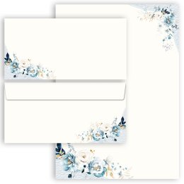 Briefpapier Set BLAUE BLUMEN - 40-tlg. DL (ohne Fenster)...