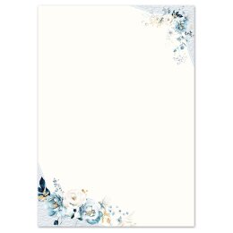 Briefpapier-Sets Blumen & Blüten, BLAUE BLUMEN Briefpapier Set, 40 tlg. - DIN A4 & DIN LANG im Set. | Online bestellen! | Paper-Media