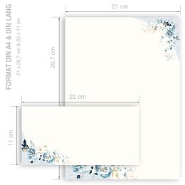 Briefpapier Set BLAUE BLUMEN - 40-tlg. DL (ohne Fenster)