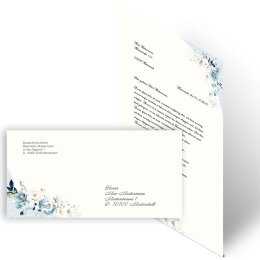 Briefpapier Set BLAUE BLUMEN - 40-tlg. DL (ohne Fenster)