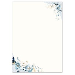 250 fogli di carta da lettera decorati FIORI BLU DIN A5...