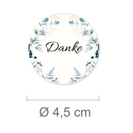 50 pegatinas DANKE - Motivo de flores Redondo Ø 4,5 cm Película adhesiva de 90 µm blanco mate, Agradecimiento Ocasiones especiales | Paper-Media