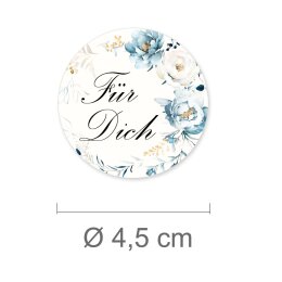 50 Aufkleber FÜR DICH - Blumenmotiv Rund Ø 4,5 cm 90 µm Haftfolie weiß matt, Geschenk Besondere Anlässe | Paper-Media