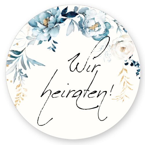 50 Aufkleber WIR HEIRATEN - Blumenmotiv Rund Ø 4,5 cm Besondere Anlässe, Blumenmotiv, Paper-Media