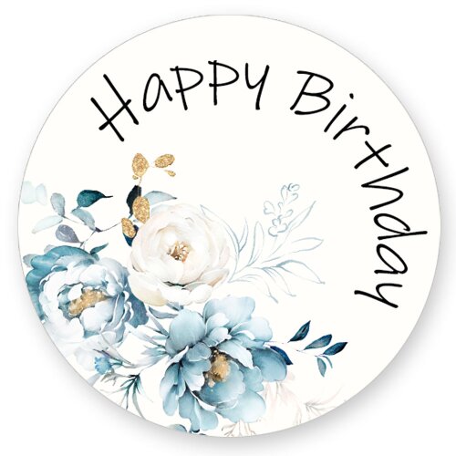 50 autocollants HAPPY BIRTHDAY - Motif de fleurs Rond Ø 4,5 cm Occasions Spéciales, Motif de fleurs, Paper-Media