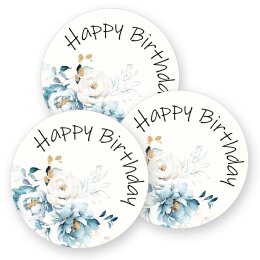 HAPPY BIRTHDAY Aufkleber Motif de fleurs  50 autocollants, Rond Ø 4,5 cm, AU-0-69