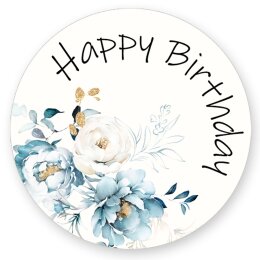50 stickers HAPPY BIRTHDAY - Flowers motif Round Ø 4,5 cm Special Occasions, Flowers motif, Paper-Media