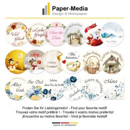50 stickers SCHÖN, DASS DU DA BIST! - Flowers motif Round Ø 4,5 cm