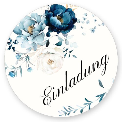 50 autocollants EINLADUNG - Motif de fleurs Rond Ø 4,5 cm Occasions Spéciales, Motif de fleurs, Paper-Media