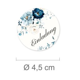 50 Aufkleber EINLADUNG - Blumenmotiv Rund Ø 4,5 cm 90 µm Haftfolie weiß matt, Party Besondere Anlässe | Paper-Media