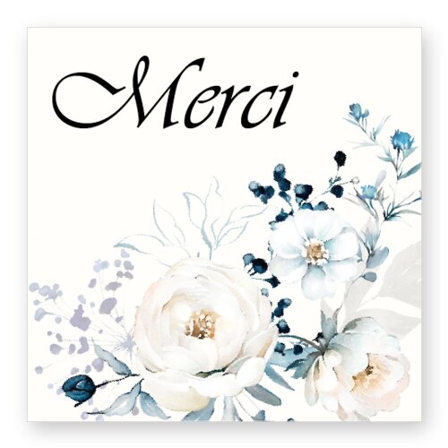 50 autocollants MERCI - Motif de fleurs Carré 4 x 4 cm
