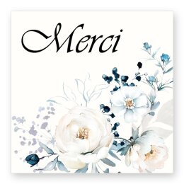 50 stickers MERCI - Flowers motif Square 4 x 4 cm Special Occasions, Flowers motif, Paper-Media