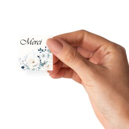 50 stickers MERCI - Flowers motif Square 4 x 4 cm