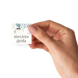 50 stickers HERZLICHE GRÜßE - Flowers motif Square 4 x 4 cm