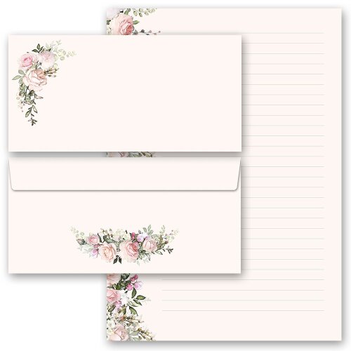 100-pc. Complete Motif Letter Paper-Set MAGNIFICENT ROSES Flowers & Petals, Rose motif, Paper-Media