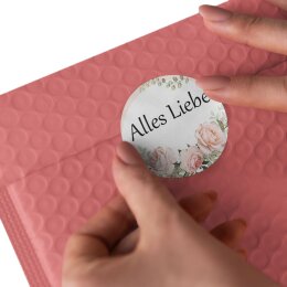 50 Aufkleber ALLES LIEBE - Blumenmotiv Rund Ø 4,5 cm