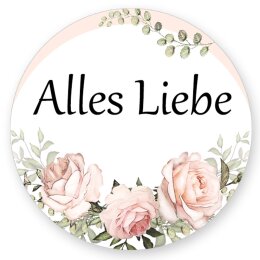 50 autocollants ALLES LIEBE - Motif de fleurs Rond...