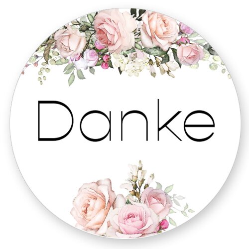 50 Aufkleber DANKE - Blumenmotiv Rund Ø 4,5 cm Besondere Anlässe, Blumenmotiv, Paper-Media