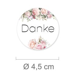 50 stickers DANKE - Flowers motif Round Ø 4,5 cm...