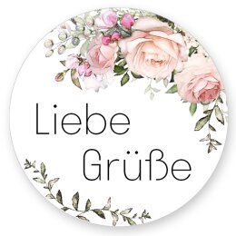 50 stickers LIEBE GRÜßE - Flowers motif Round...