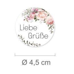 50 stickers LIEBE GRÜßE - Flowers motif Round...