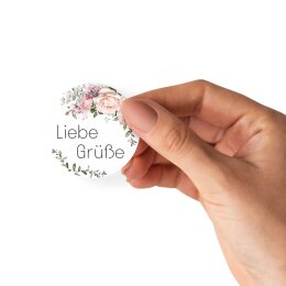 50 stickers LIEBE GRÜßE - Flowers motif Round Ø 4,5 cm