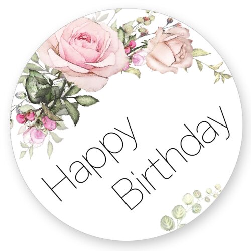 50 adesivi HAPPY BIRTHDAY - Motivo Fiori Rotondo Ø 4,5 cm Occasioni speciali, Motivo Fiori, Paper-Media