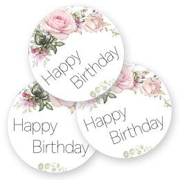 HAPPY BIRTHDAY Aufkleber Blumenmotiv  50 Aufkleber, Rund Ø 4,5 cm, AU-0-79