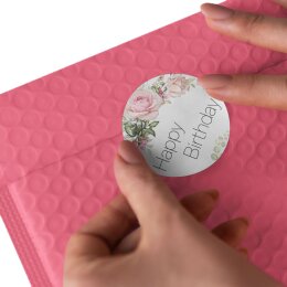 50 Aufkleber HAPPY BIRTHDAY - Blumenmotiv Rund Ø 4,5 cm