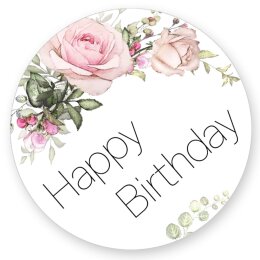 50 autocollants HAPPY BIRTHDAY - Motif de fleurs Rond...