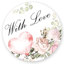 50 autocollants WITH LOVE - Motif de fleurs Rond Ø...