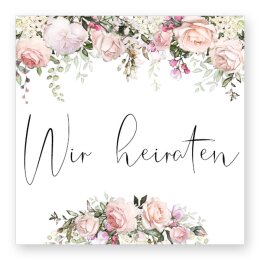 50 autocollants WIR HEIRATEN - Motif rose Carré 4...