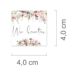 50 pegatinas WIR HEIRATEN - Motivo rosa Cuadrado 4 x 4 cm...