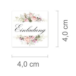 50 stickers EINLADUNG - Flowers motif Square 4 x 4 cm 90...