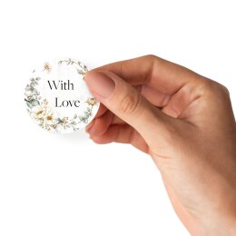 50 autocollants WITH LOVE - Motif de fleurs Rond Ø 4,5 cm