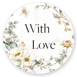 50 adesivi WITH LOVE - Motivo Fiori Rotondo Ø 4,5...