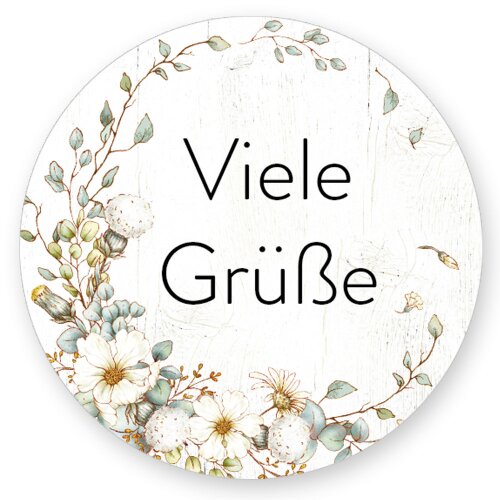 50 autocollants VIELE GRÜßE - Motif de fleurs Rond Ø 4,5 cm Occasions Spéciales, Motif de fleurs, Paper-Media