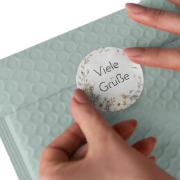 50 autocollants VIELE GRÜßE - Motif de fleurs Rond Ø 4,5 cm