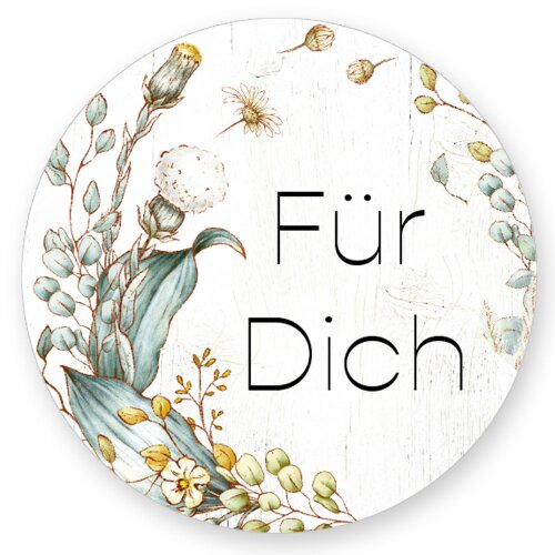 50 Aufkleber FÜR DICH - Blumenmotiv Rund Ø 4,5 cm Besondere Anlässe, Blumenmotiv, Paper-Media