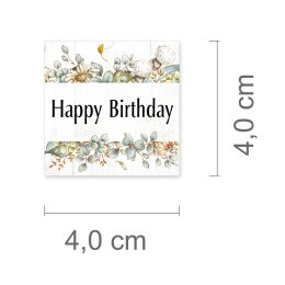50 pegatinas HAPPY BIRTHDAY - Motivo de flores Cuadrado 4...