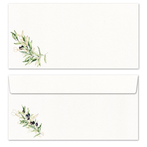 10 patterned envelopes OLIVE BRANCHES in standard DIN long format (windowless) Food & Drinks, Gastronomy, Paper-Media