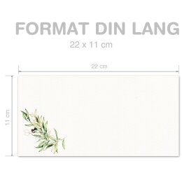 Briefumschläge Essen & Trinken, OLIVENZWEIGE 10 Briefumschläge (ohne Fenster) - DIN LANG (220x110 mm) | selbstklebend | Online bestellen! | Paper-Media