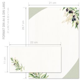20-pc. Complete Motif Letter Paper-Set OLIVE BRANCHES