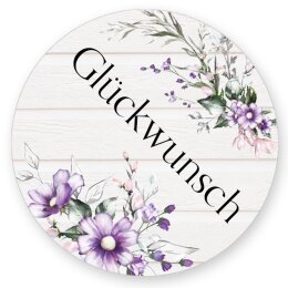 50 autocollants GLÜCKWUNSCH - Motif de fleurs Rond...