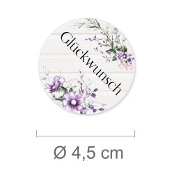 50 pegatinas GLÜCKWUNSCH - Motivo de flores Redondo Ø 4,5 cm Película adhesiva de 90 µm blanco mate, Felicitaciones Ocasiones especiales | Paper-Media