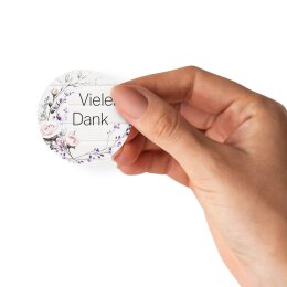50 Aufkleber VIELEN DANK - Blumenmotiv Rund Ø 4,5 cm