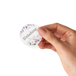 50 autocollants EINLADUNG - Motif de fleurs Rond Ø 4,5 cm