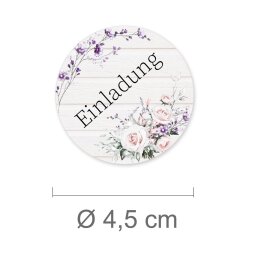 50 stickers EINLADUNG - Flowers motif Round Ø 4,5...