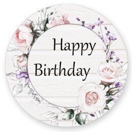 50 autocollants HAPPY BIRTHDAY - Fleurs Rond Ø 4,5...