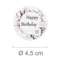 50 pegatinas HAPPY BIRTHDAY - Flores Redondo Ø 4,5...